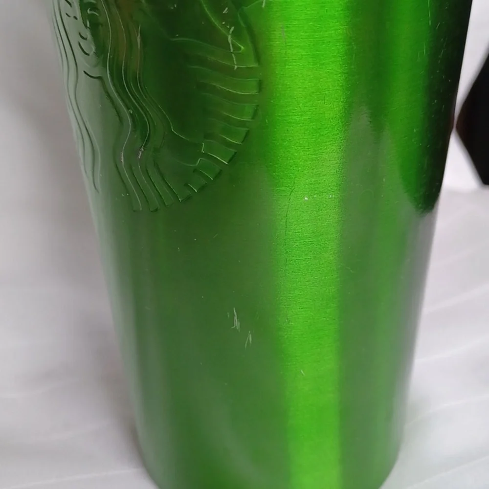Starbucks 2014 Mirror Green Embossed Siren 16 Oz. Metal Travel Tumbler - Picture 7 of 15
